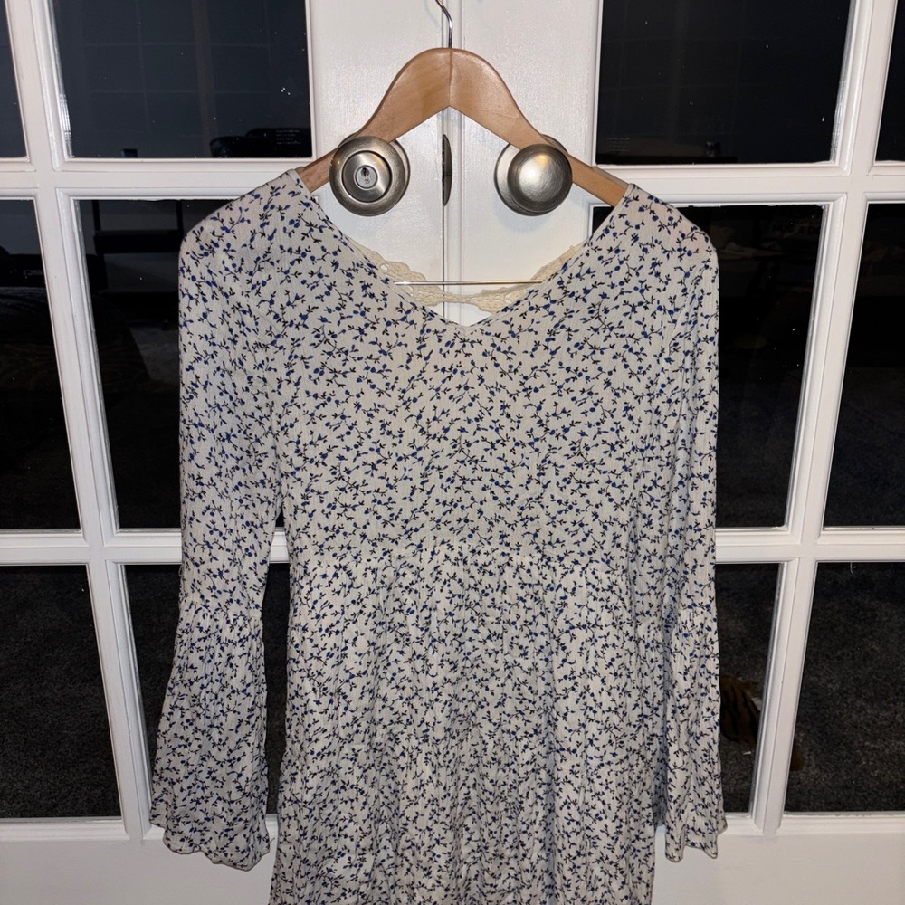 Blue and White Floral Lace Dress